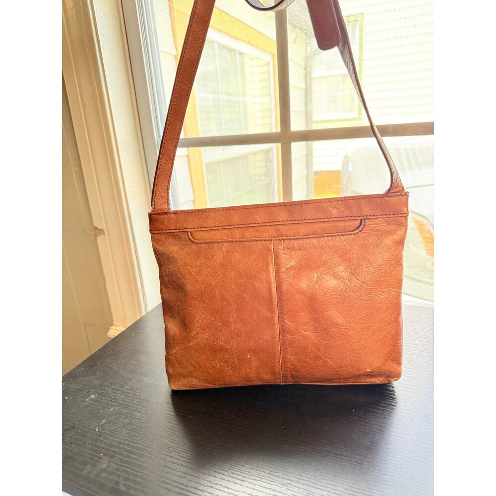 HOBO Genuine Leather Crossbody Bag Brown Vintage Style Multi Pocket Purse - Picture 3 of 16
